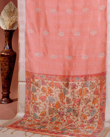 handcrafted-semi-chanderi-saree-with-floral-kalamkari-inspired-pallu-elegant-woven-border-peach