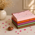Colorful Bengal Cotton Saree Collection With Traditional Woven Motifs Folded Display Arrangement