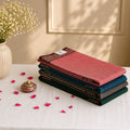 Mangalagiri Cotton Saree Collection With Woven Zari Borders In Pink, Teal, Grey, And Green Shades, Folded Display View