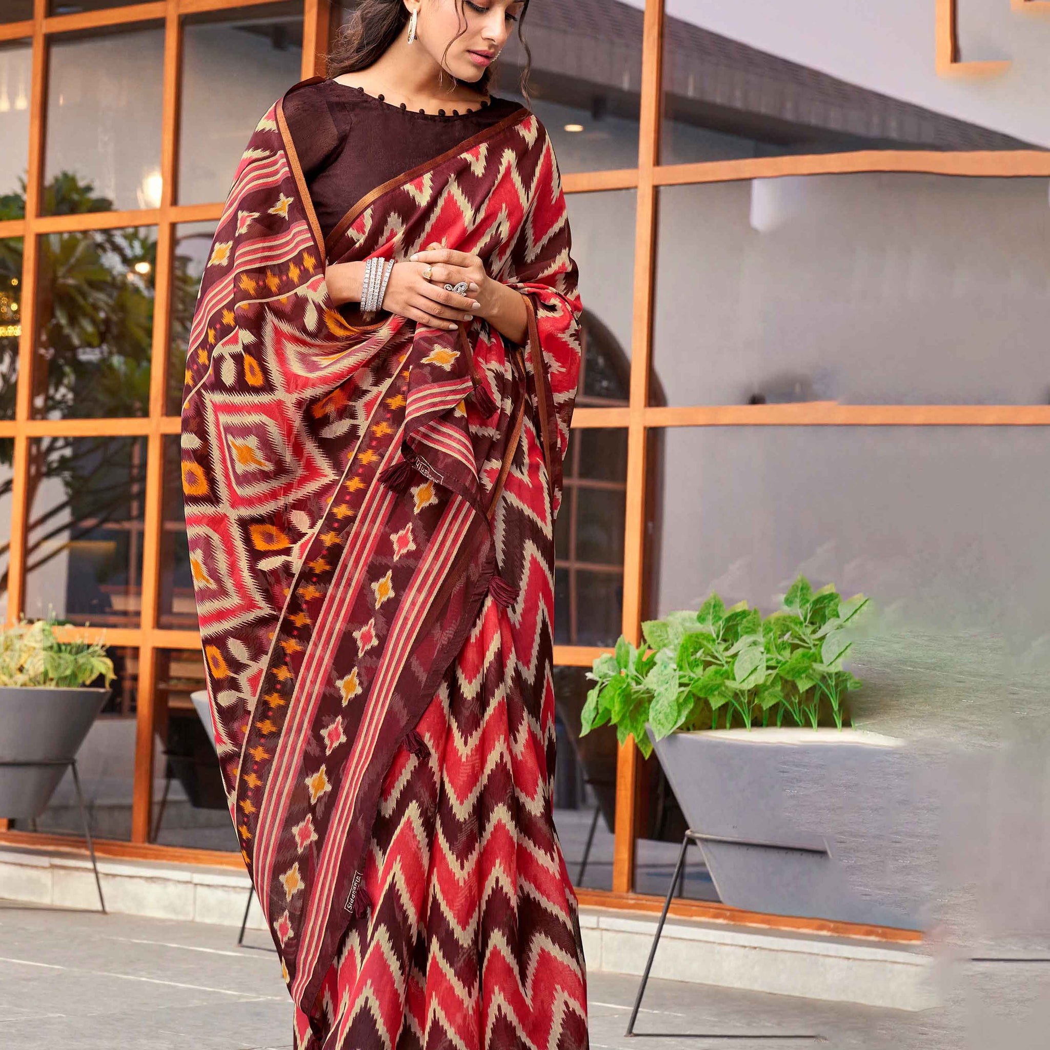 Brown Color Ikkat Saree - IK27