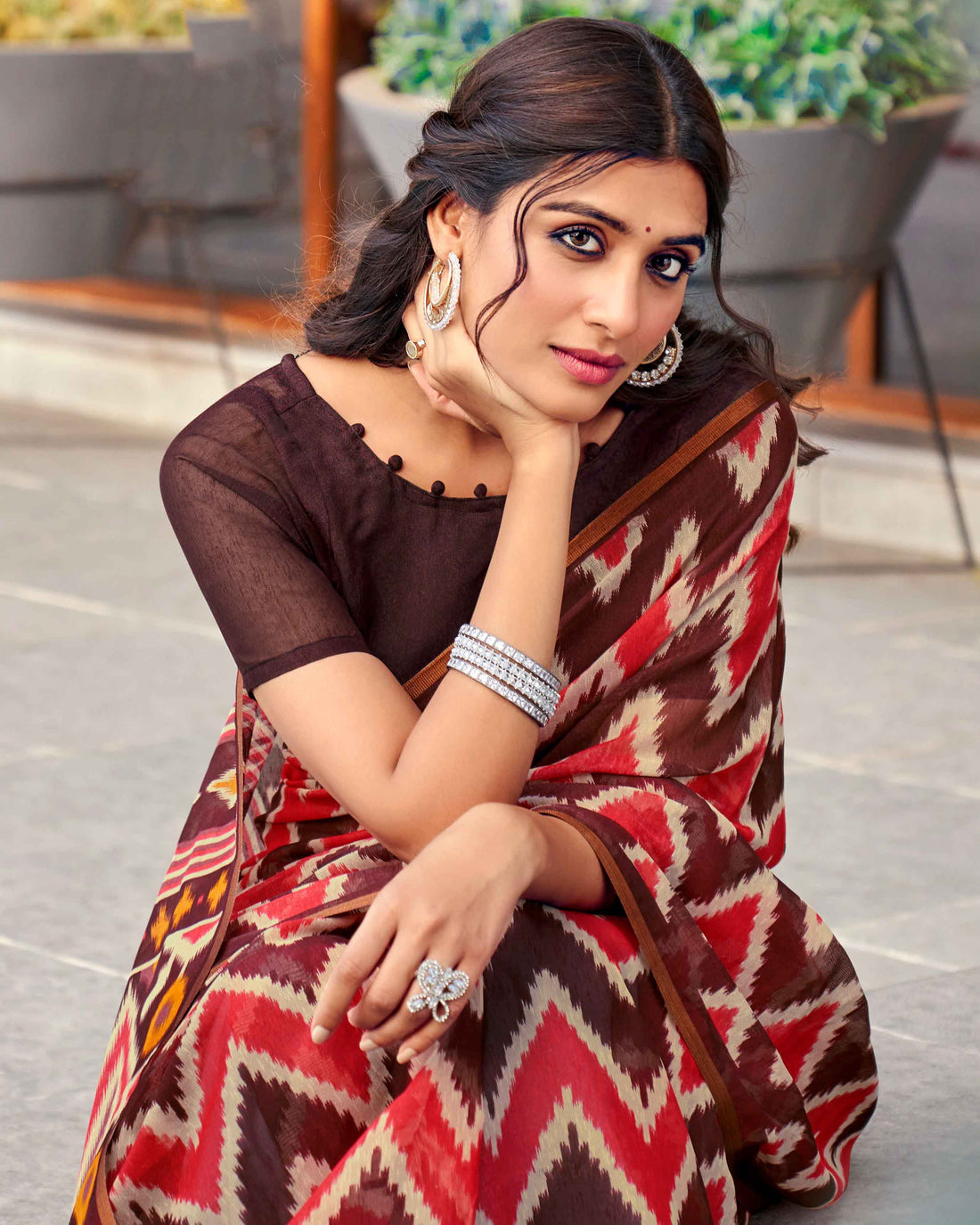 Brown Color Ikkat Saree - IK27