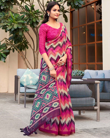 Pink Color Ikkat Saree - IK25