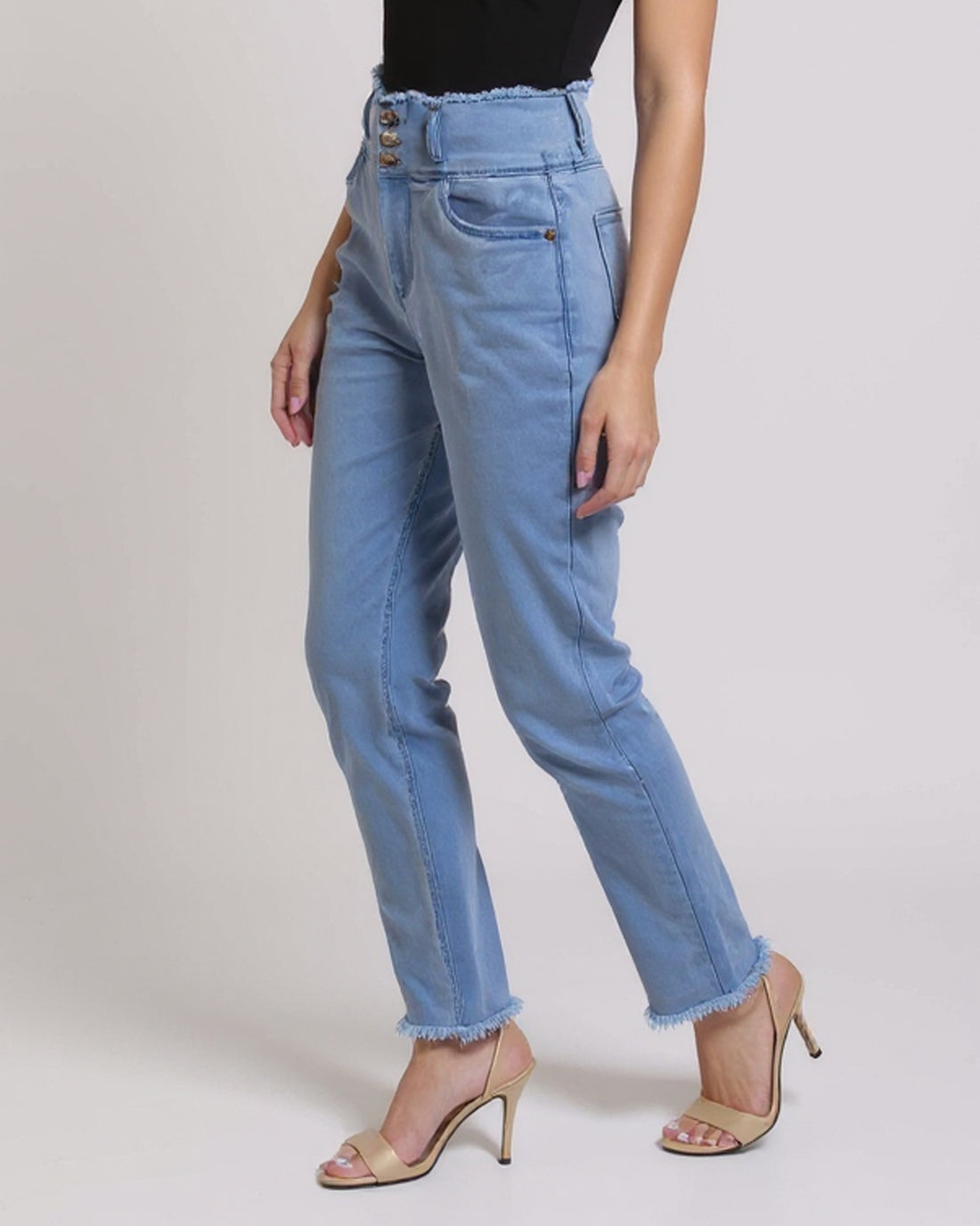 Women's High-Rise Frayed Hem Denim Jeans - Blue