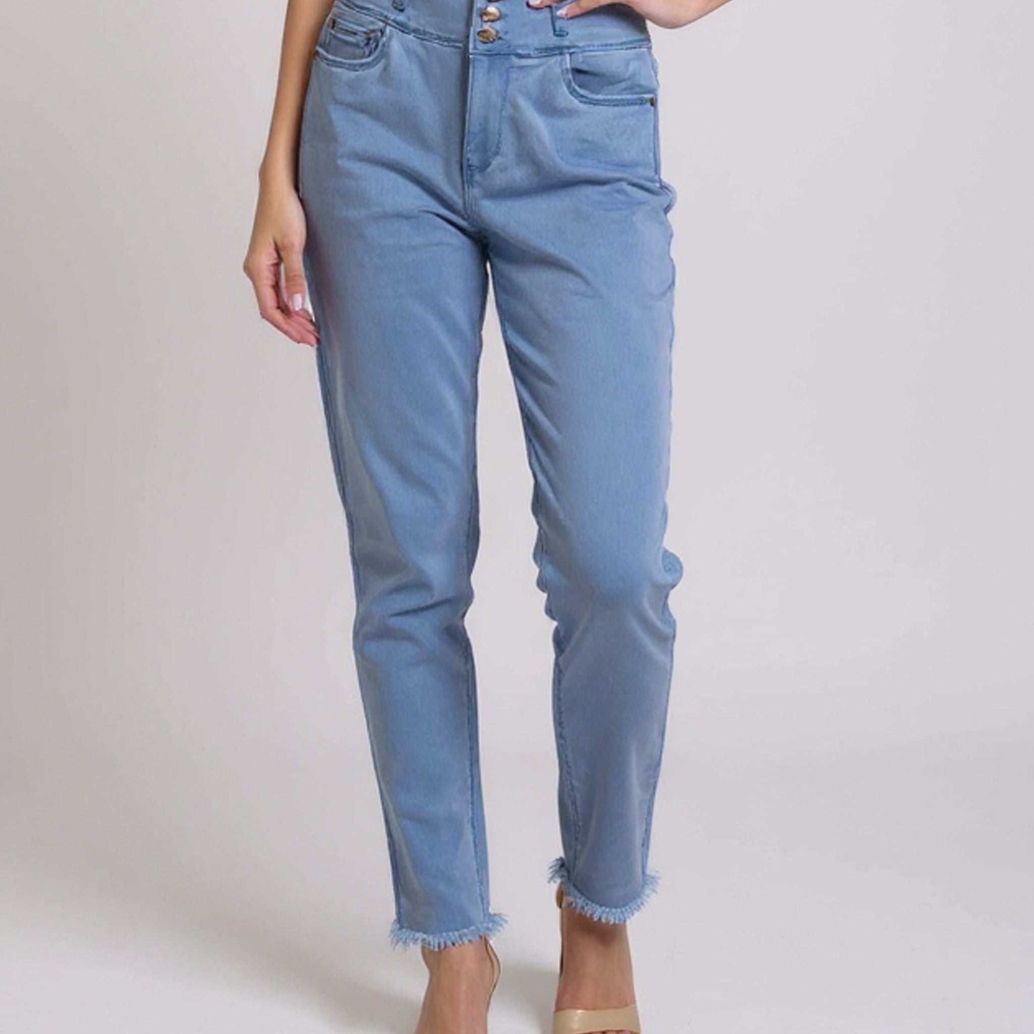 Women's High-Rise Frayed Hem Denim Jeans - Blue