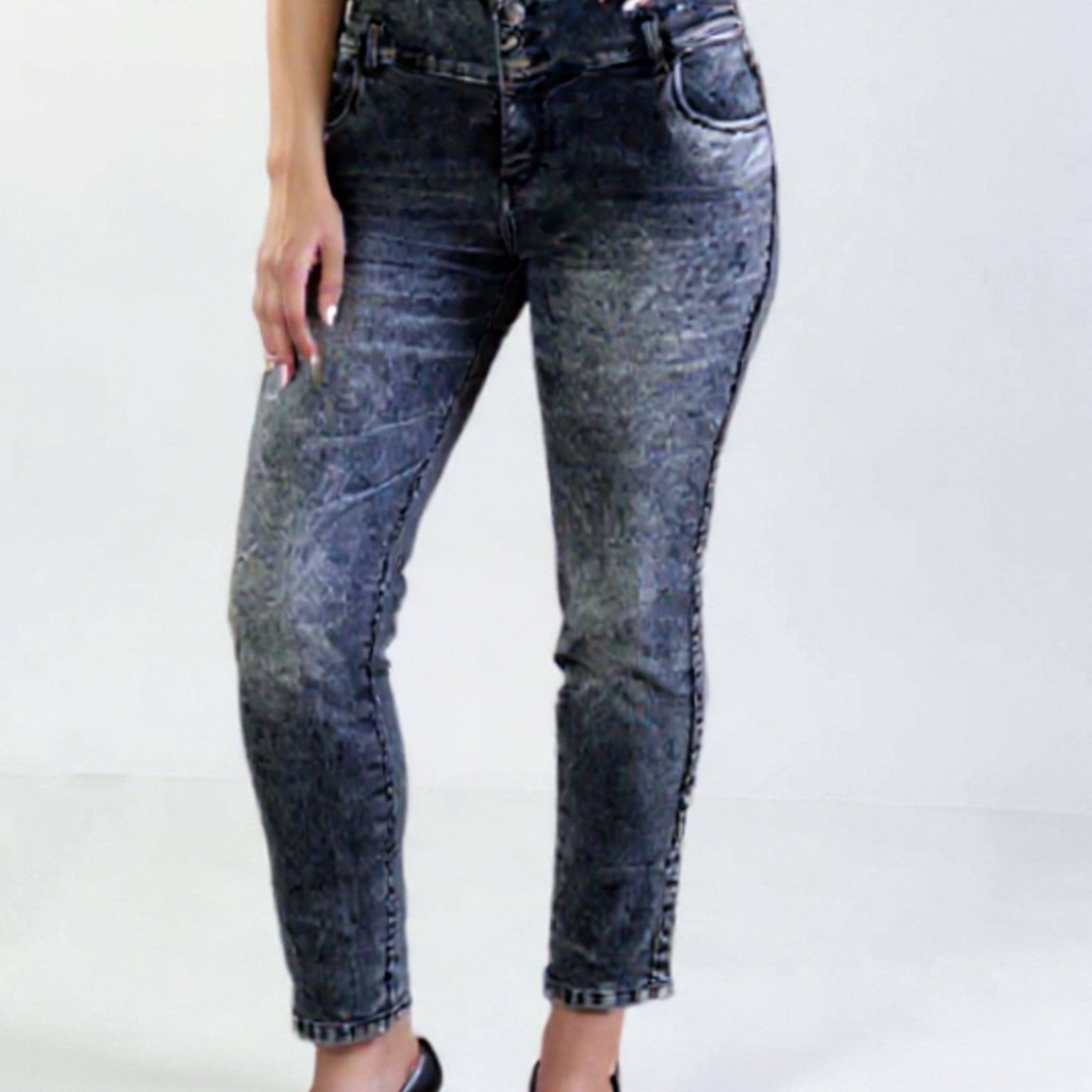 High-Waist Faded Women's Denim Jeans -  Black