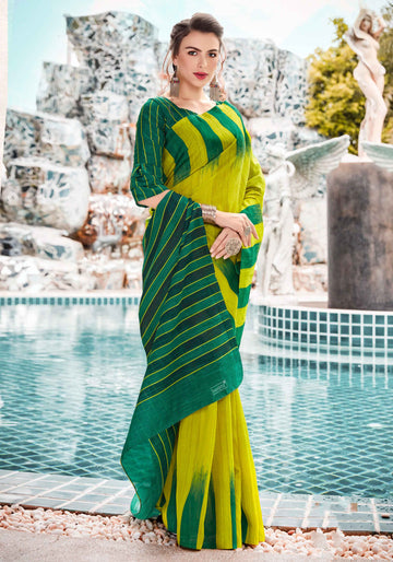 Green With Yellow Color Uniform Saree - U01