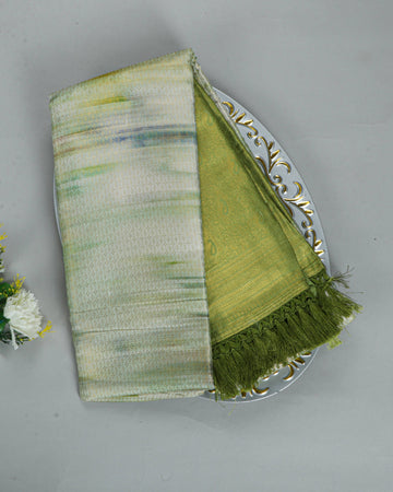 White & Green Colour Soft Silk Saree