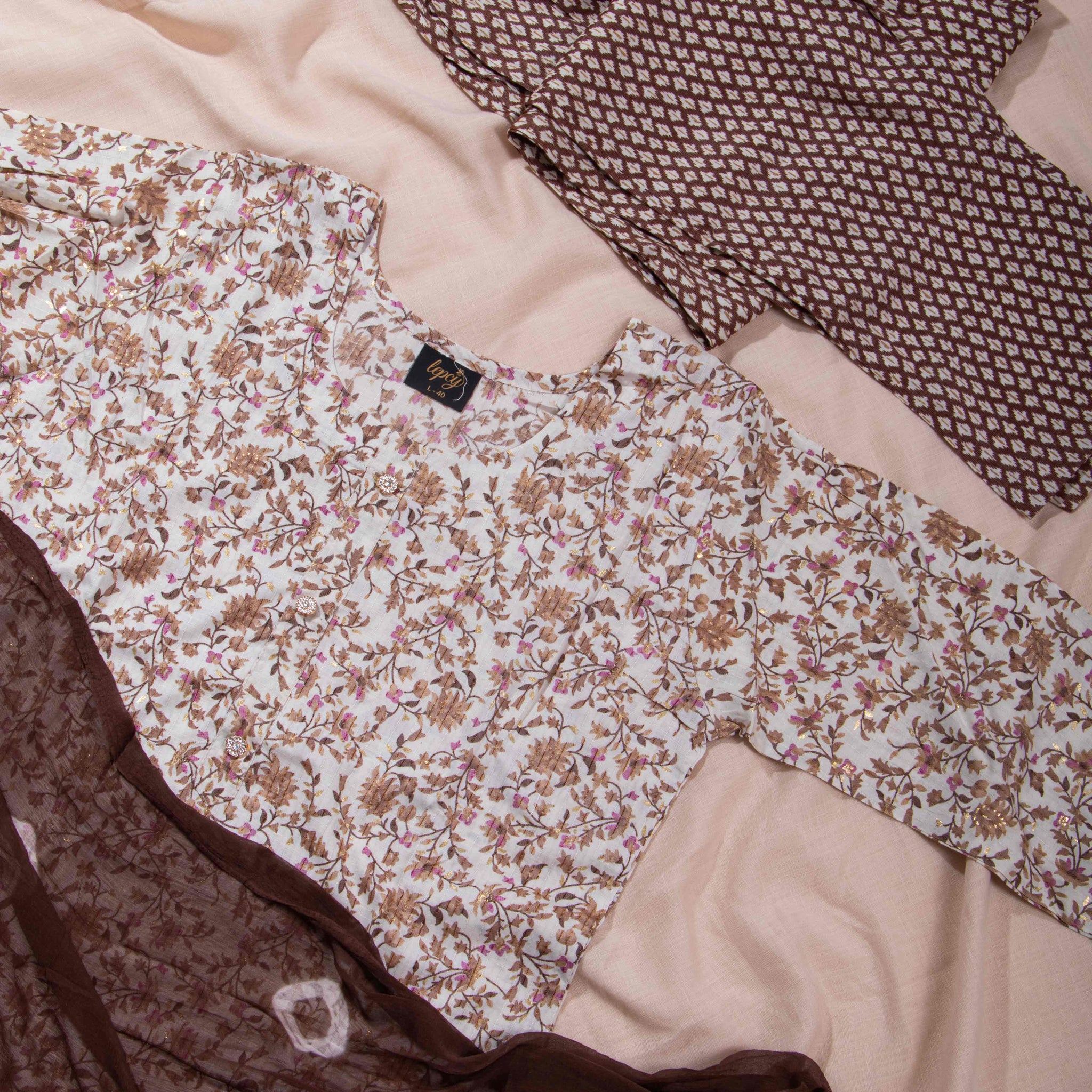 Women Cream Colour Readymade Salwar Set