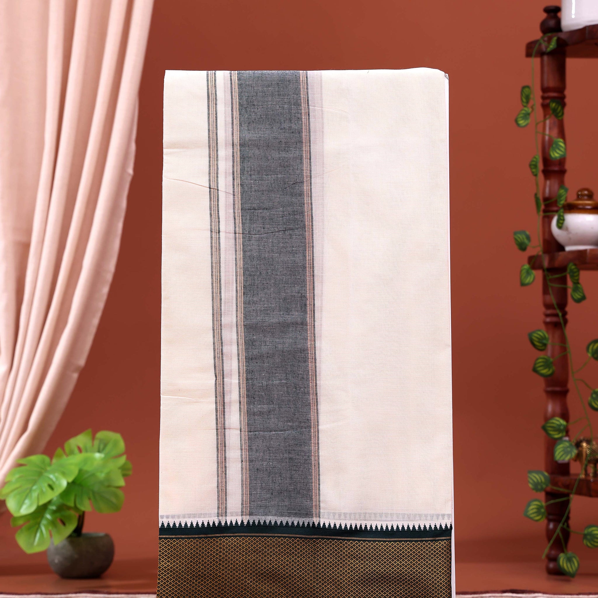 men-s-traditional-handloom-4-meter-cotton-dhoti-with-gold-border-off-white