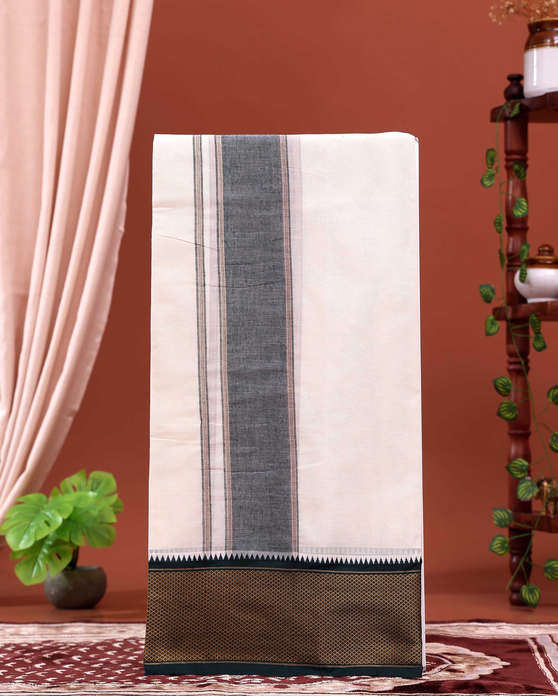 men-s-traditional-handloom-4-meter-cotton-dhoti-with-gold-border-off-white