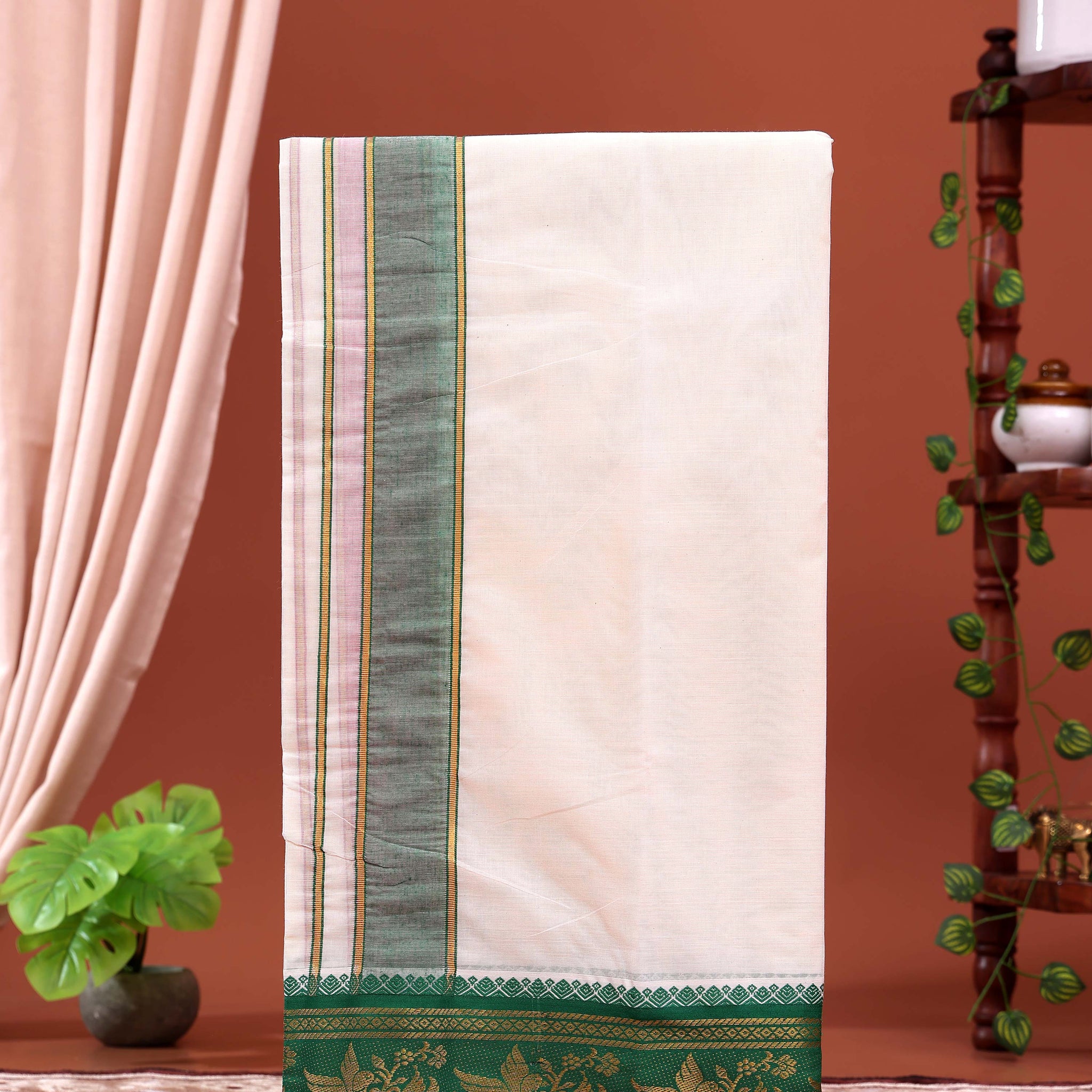 men-s-traditional-handloom-4-meter-cotton-dhoti-with-green-border-off-white-one