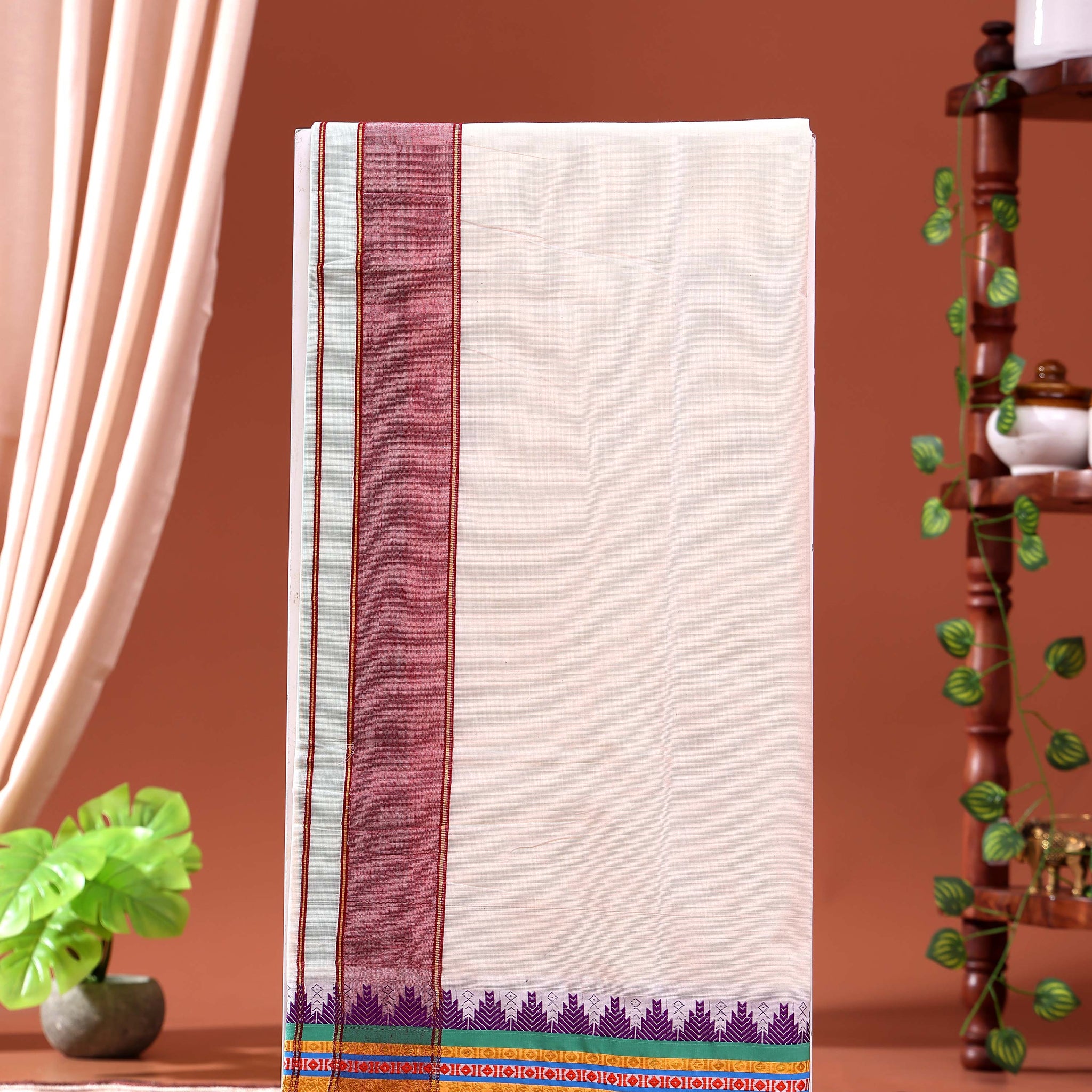 men-s-traditional-handloom-4-meter-cotton-dhoti-with-multi-border-off-white-Seven