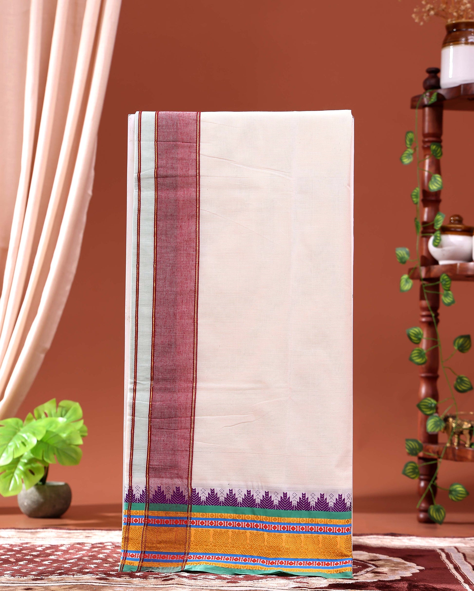 men-s-traditional-handloom-4-meter-cotton-dhoti-with-multi-border-off-white-Seven