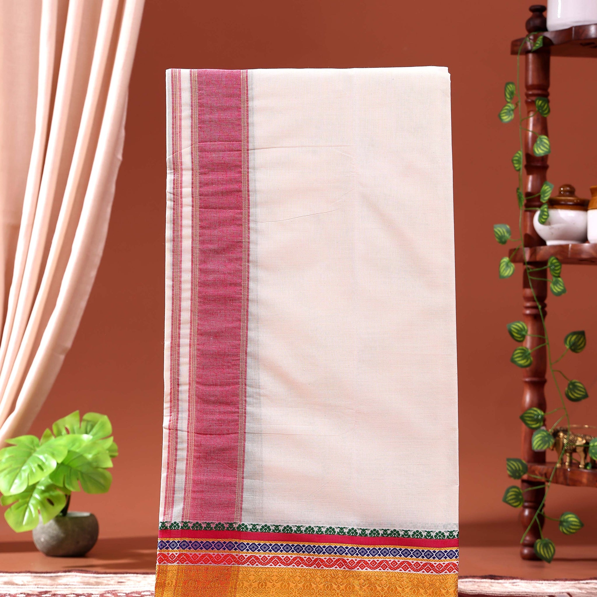 men-s-traditional-handloom-4-meter-cotton-dhoti-with-multi-border-off-white-Six