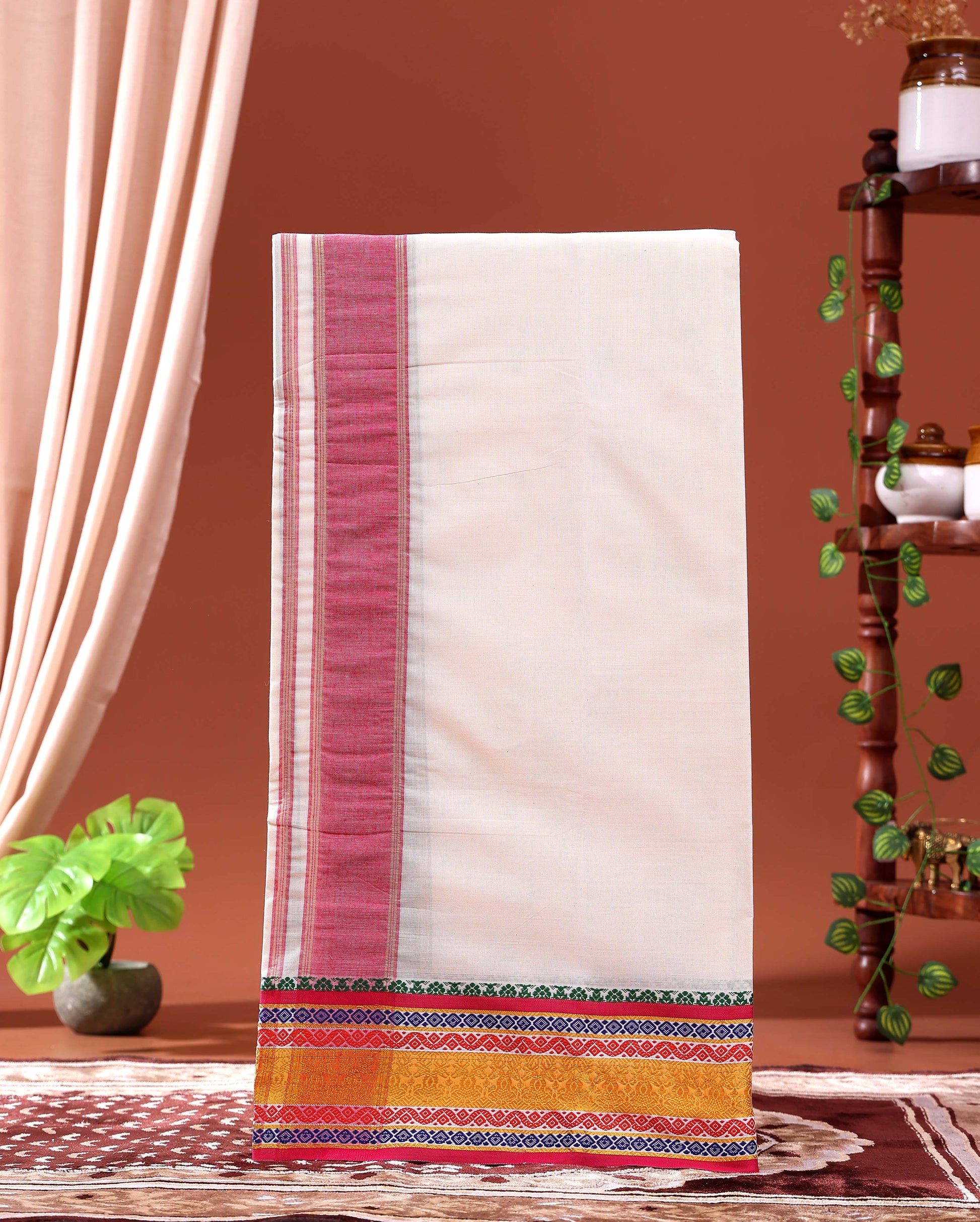 men-s-traditional-handloom-4-meter-cotton-dhoti-with-multi-border-off-white-Six