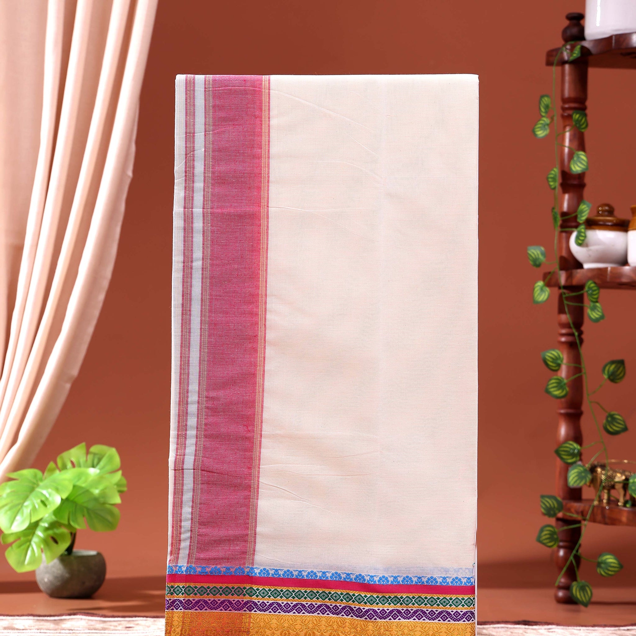 men-s-traditional-handloom-4-meter-cotton-dhoti-with-multi-border-off-white-five