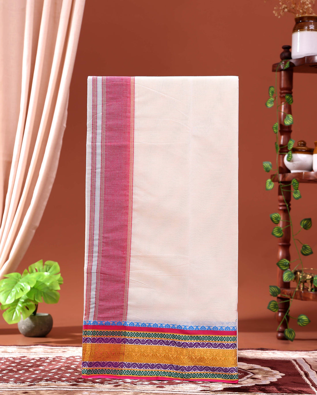 men-s-traditional-handloom-4-meter-cotton-dhoti-with-multi-border-off-white-five