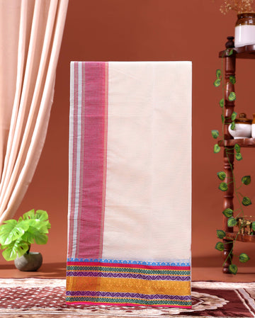 men-s-traditional-handloom-4-meter-cotton-dhoti-with-multi-border-off-white-five