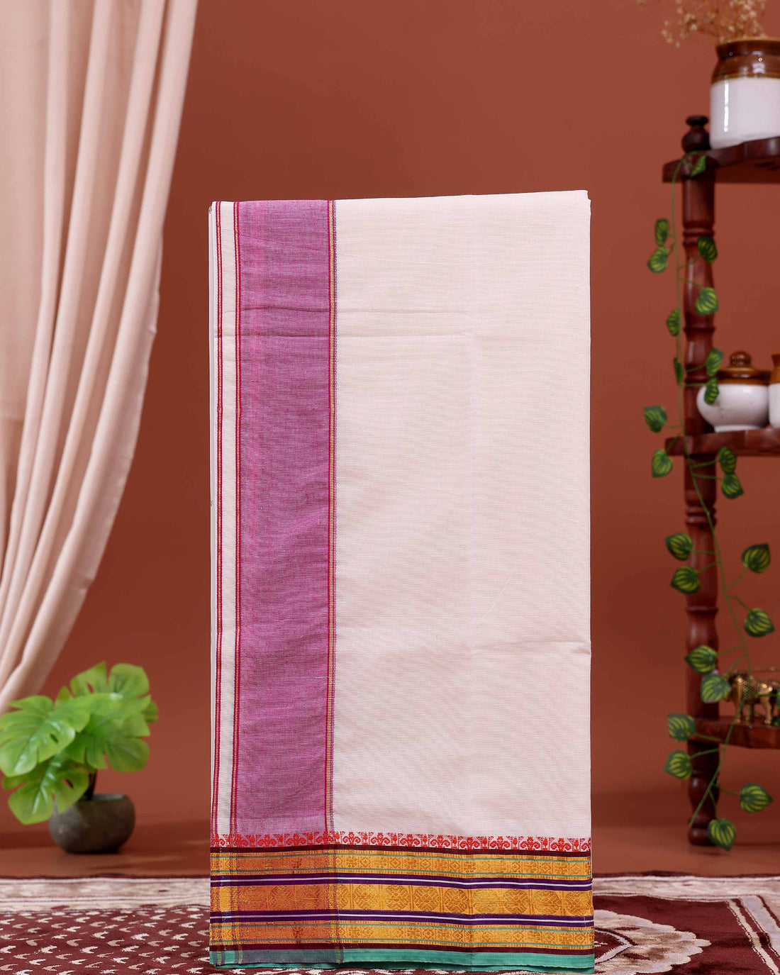 men-s-traditional-handloom-4-meter-cotton-dhoti-with-multi-border-off-white-one