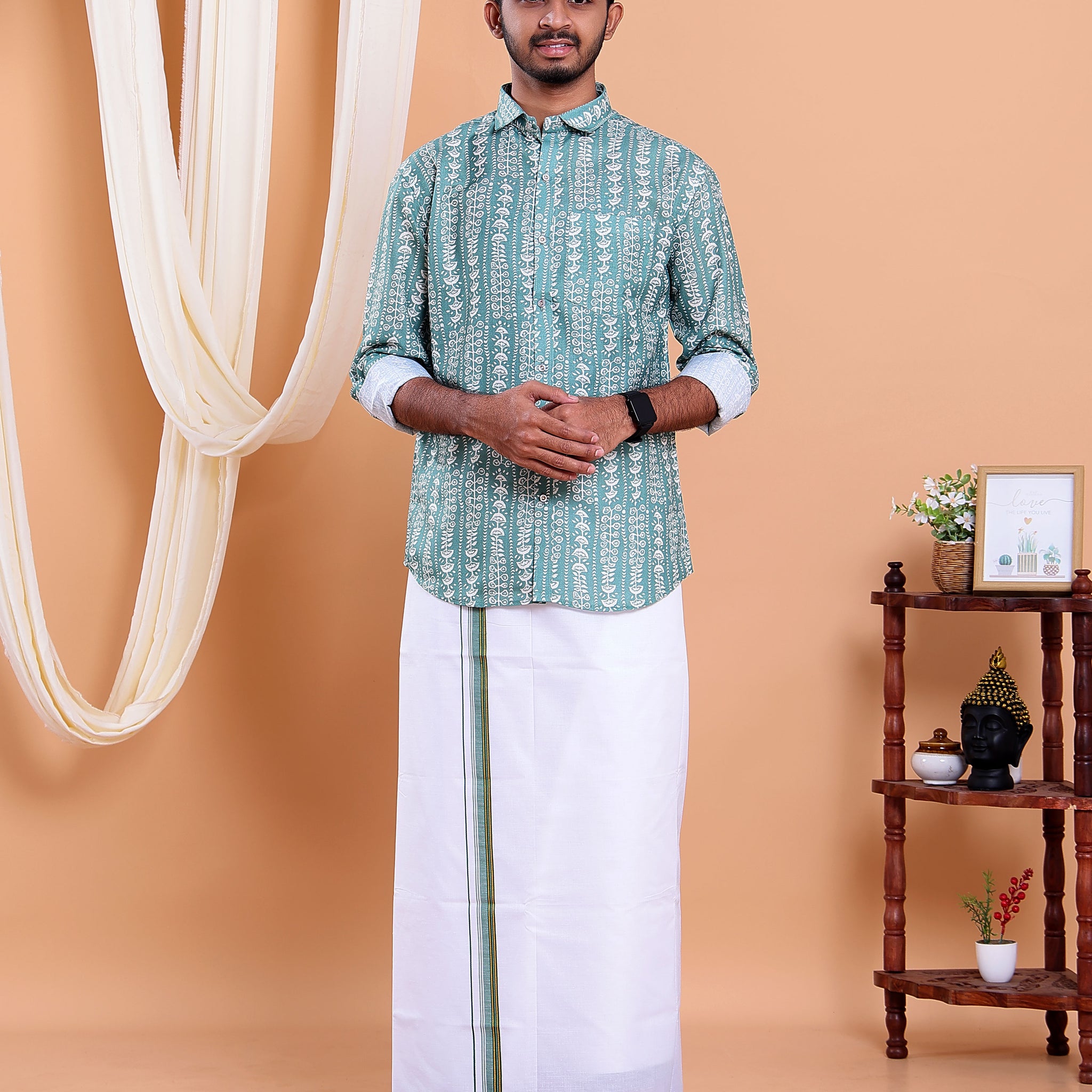 mens-full-sleeve-shirt-and-traditional-dhoti-set-with-designer-border-green-one