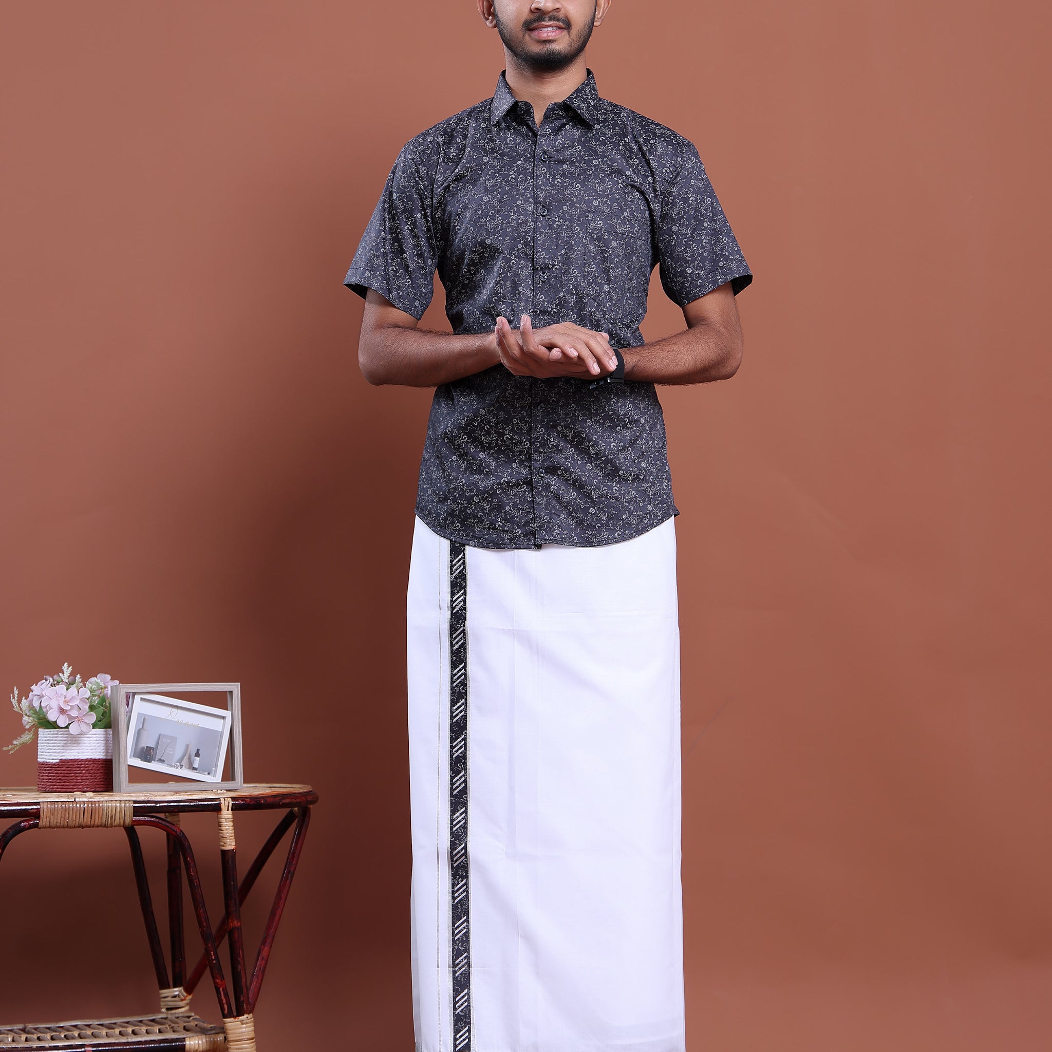 mens-half-sleeve-shirt-and-traditional-dhoti-set-with-designer-border-navy-blue-one