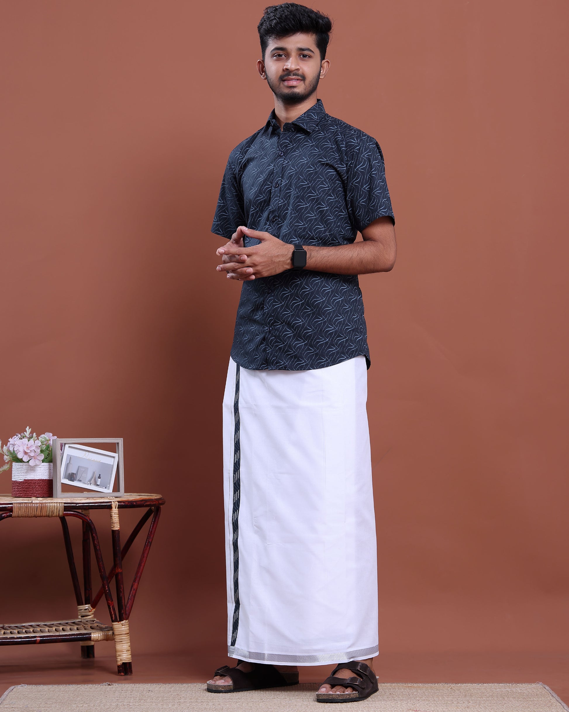 mens-printed-half-sleeve-shirt-and-traditional-dhoti-set-with-designer-border-navy-blue-nine