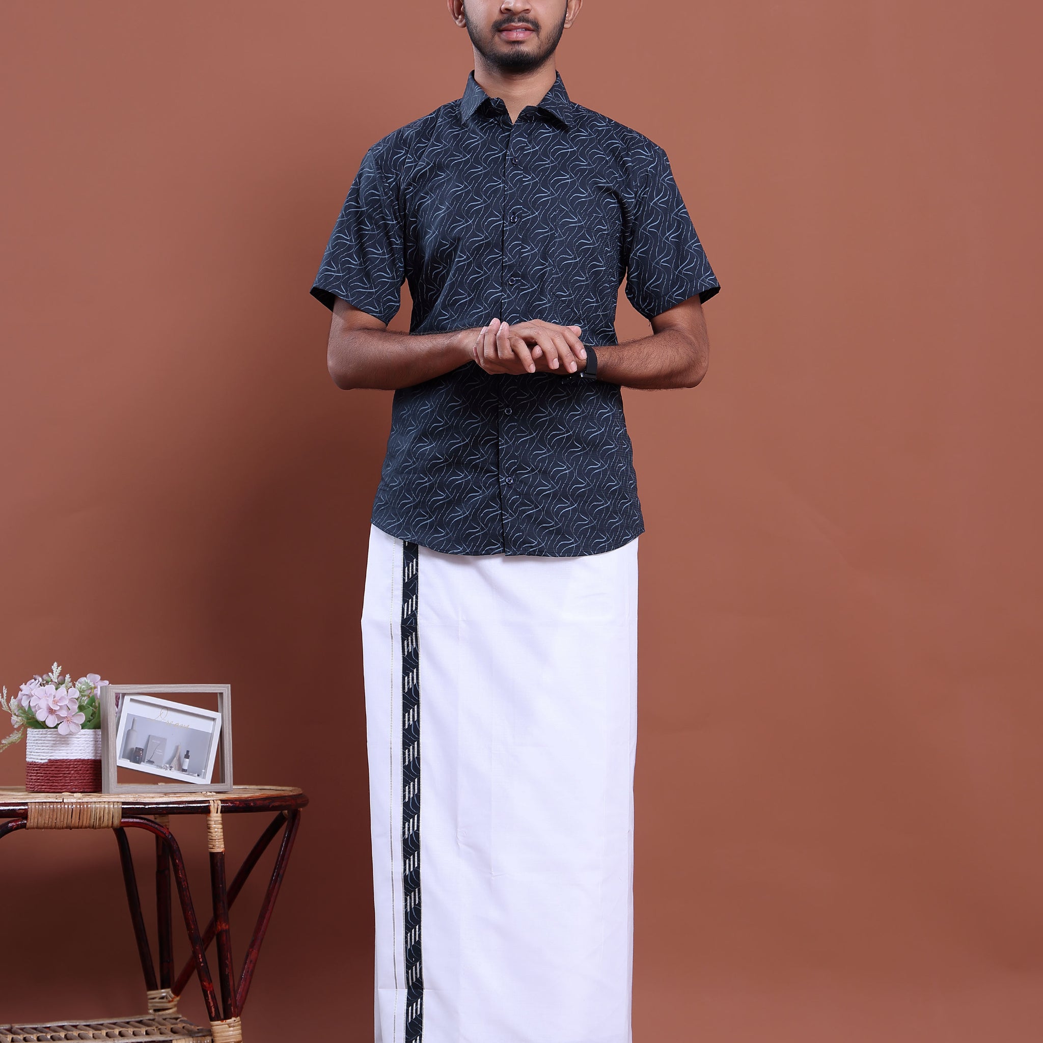 mens-printed-half-sleeve-shirt-and-traditional-dhoti-set-with-designer-border-navy-blue-nine
