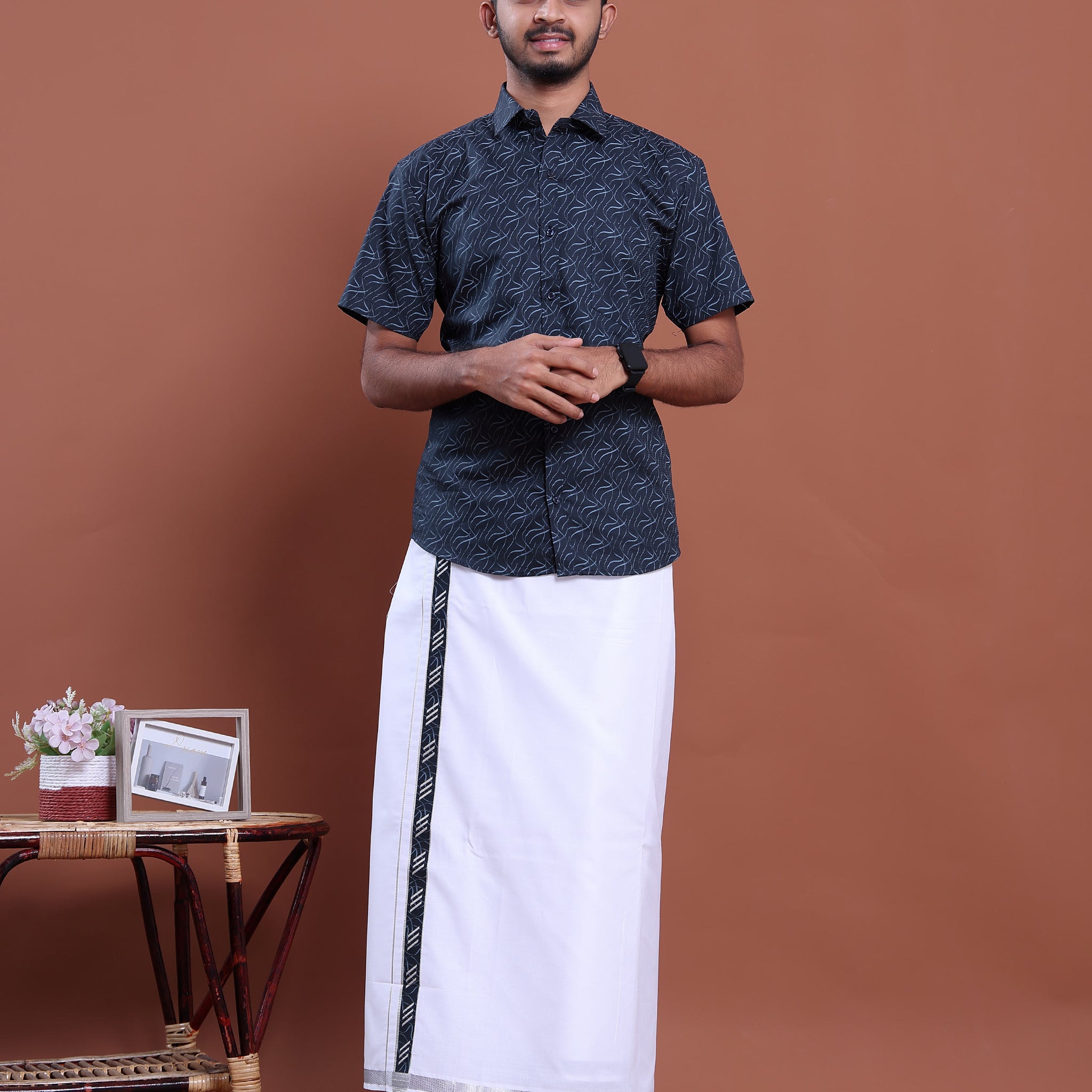 mens-printed-half-sleeve-shirt-and-traditional-dhoti-set-with-designer-border-navy-blue-ten