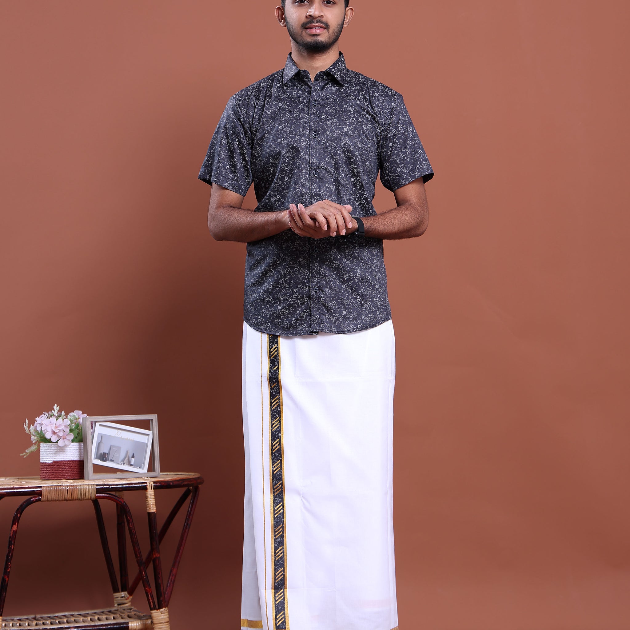 mens-printed-half-sleeve-shirt-and-traditional-dhoti-set-with-designer-border-navy-blue