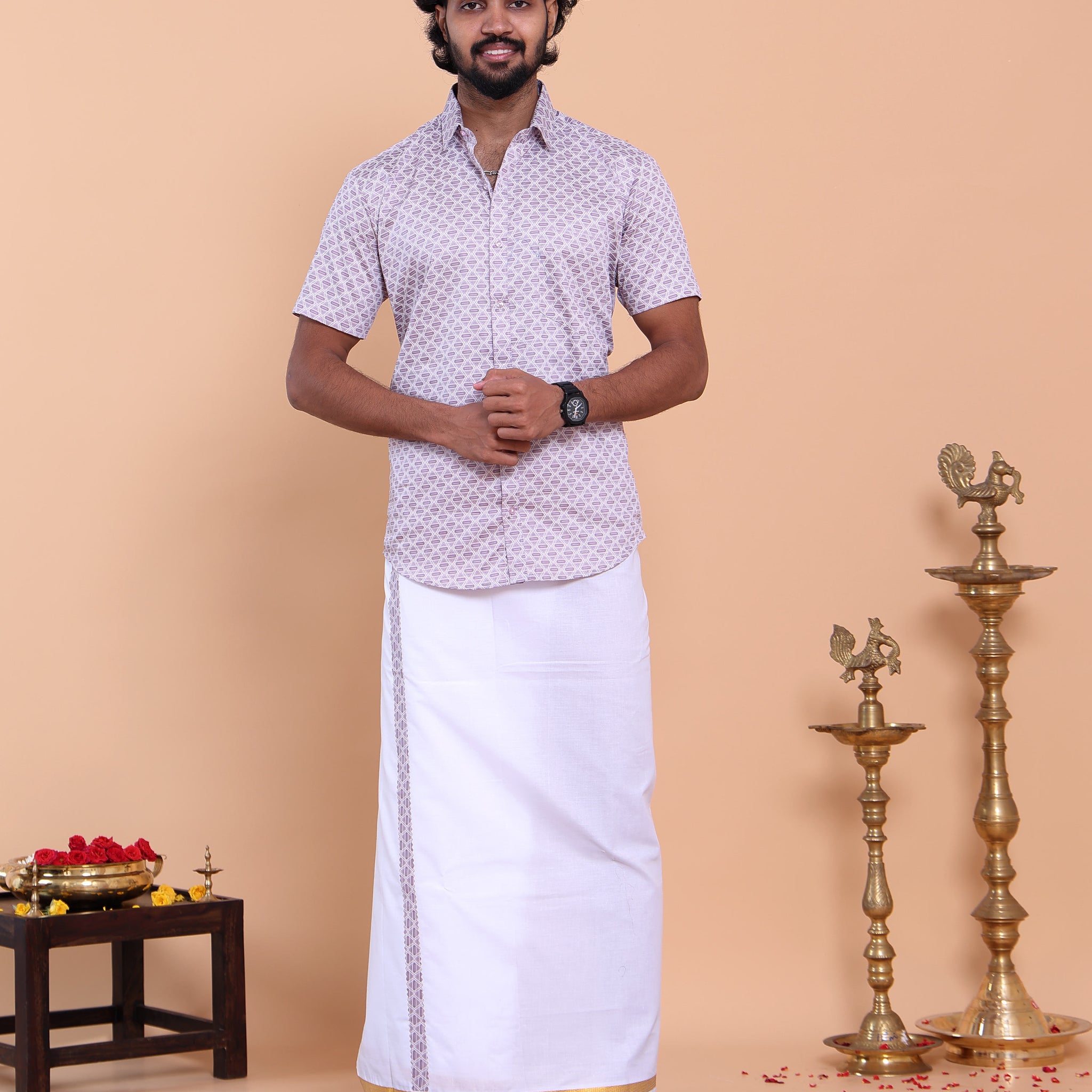 mens-printed-shirt-and-traditional-dhoti-set-with-elegant-zari-border-lavender-one