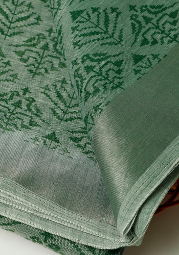 Green Colour Printed Linen Cotton Sarees