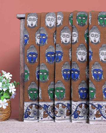 traditional-handloom-kalamkari-cotton-saree-with-hand-painted-buddha-motifs-brown