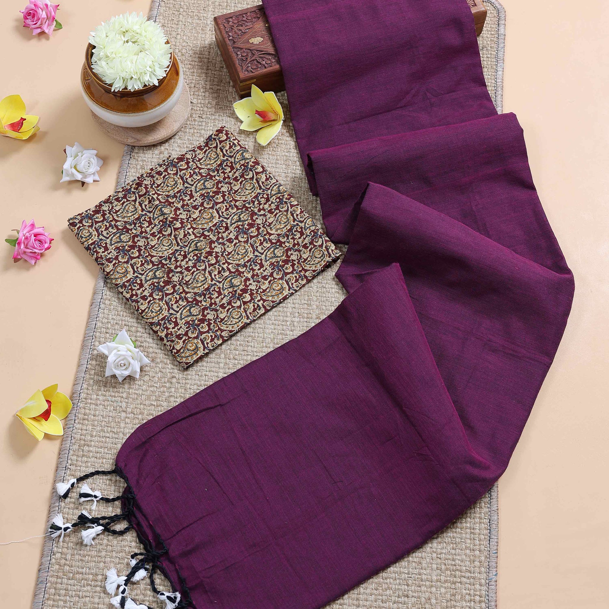 traditional-khadi-cotton-saree-with-contrast-printed-blouse-and-tassel-accents-purple-eight