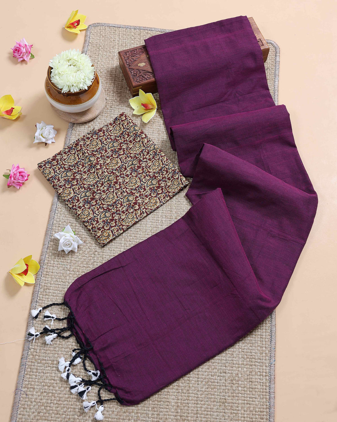 traditional-khadi-cotton-saree-with-contrast-printed-blouse-and-tassel-accents-purple-eight