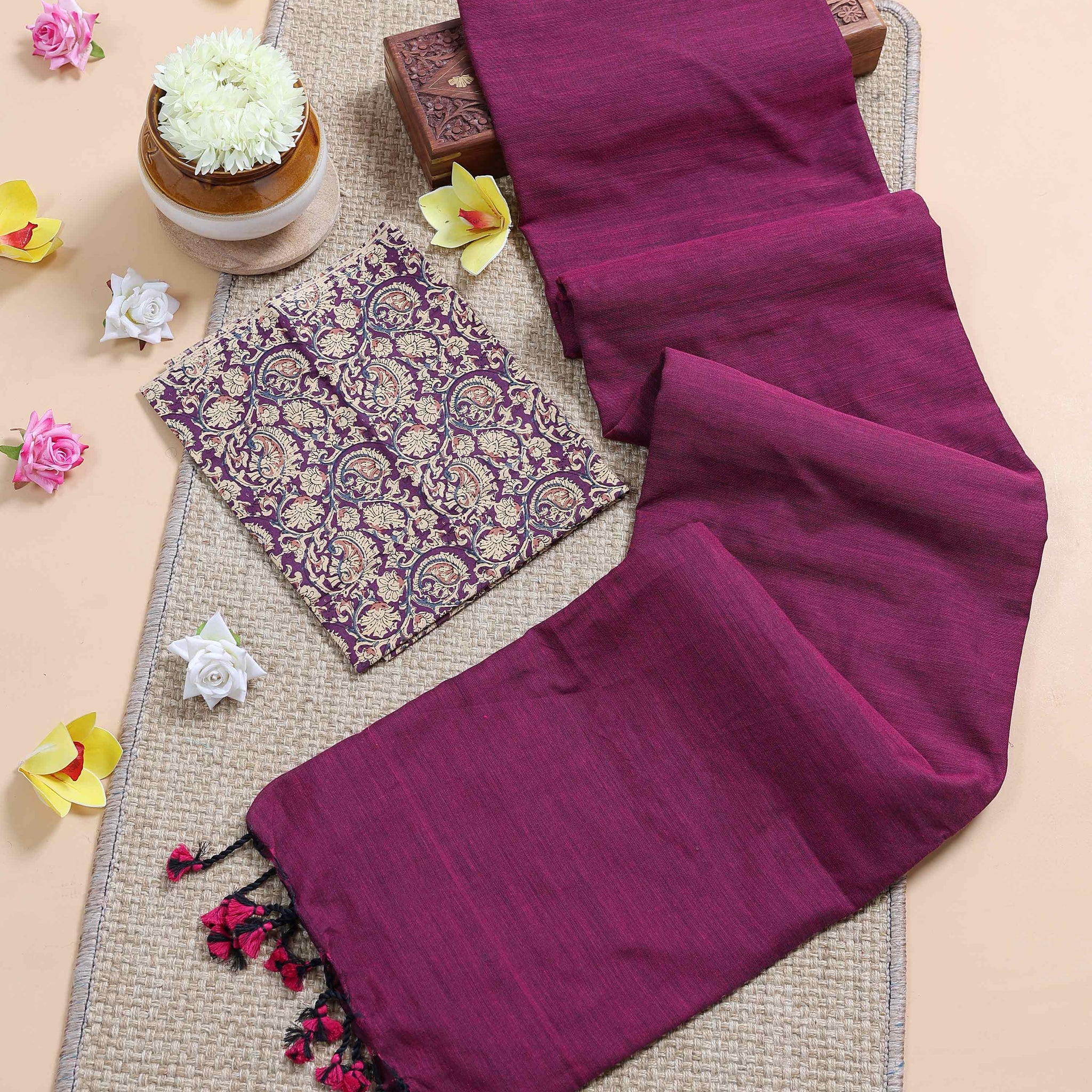 traditional-khadi-cotton-saree-with-contrast-printed-blouse-and-tassel-accents-purple-five