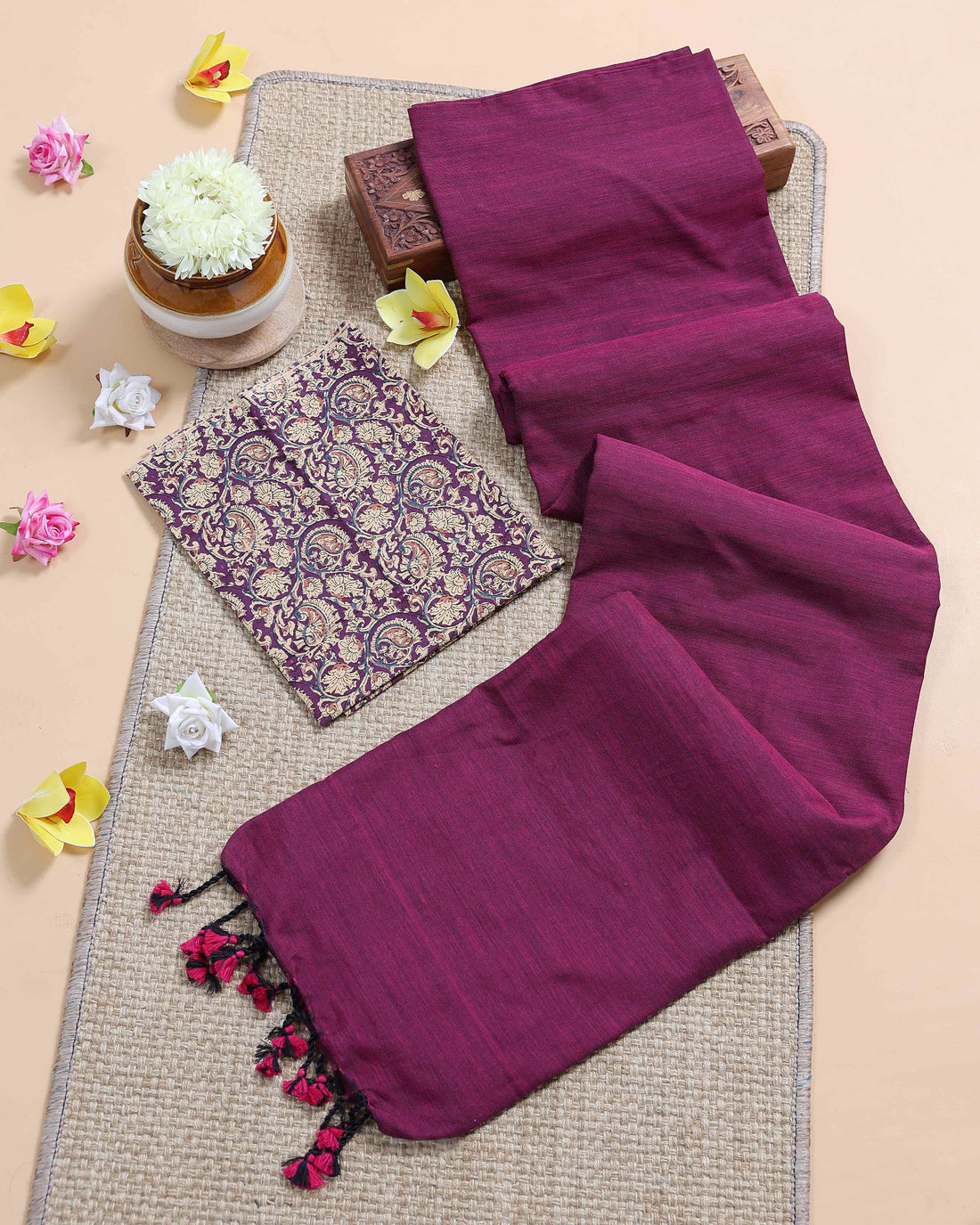traditional-khadi-cotton-saree-with-contrast-printed-blouse-and-tassel-accents-purple-five