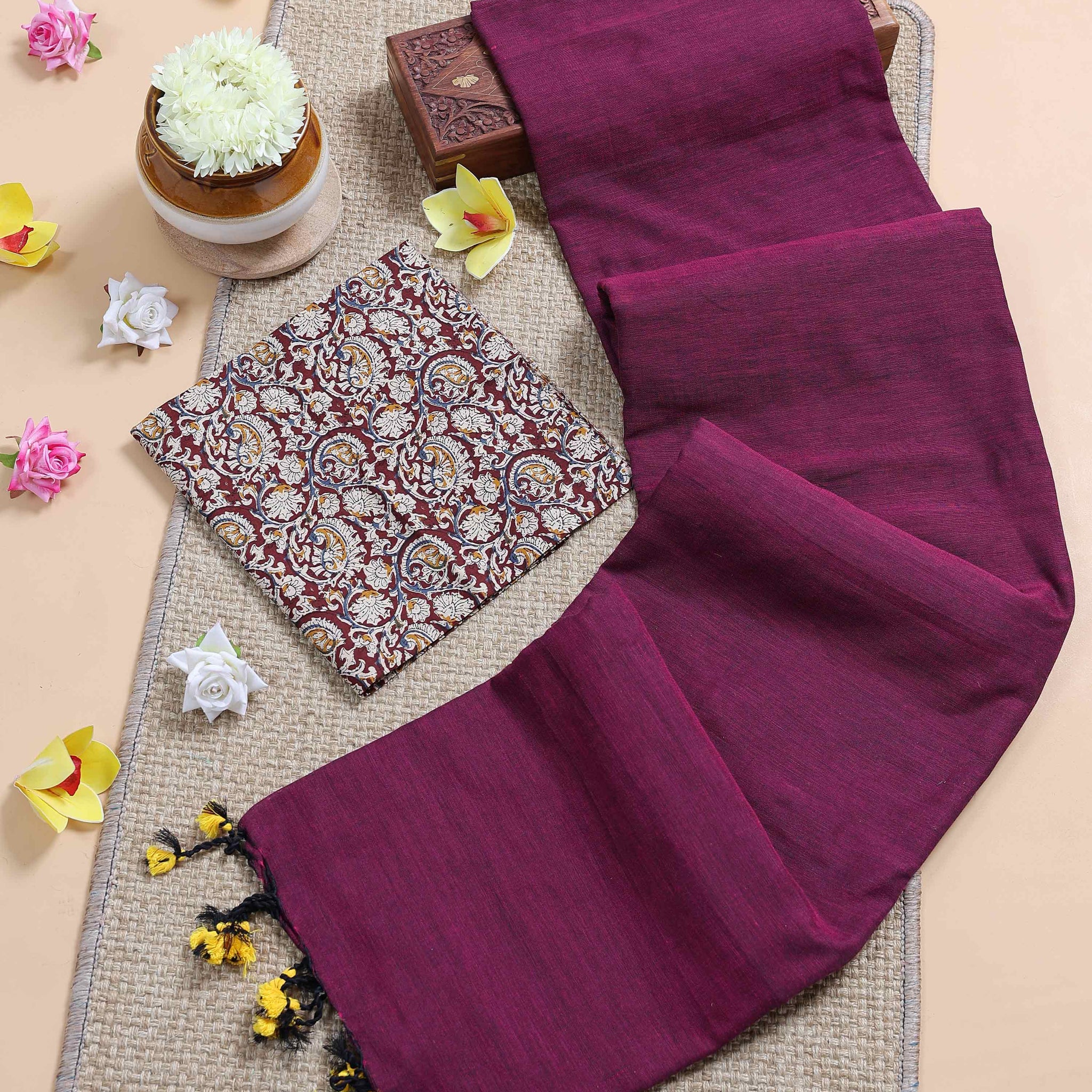 traditional-khadi-cotton-saree-with-contrast-printed-blouse-and-tassel-accents-purple-six