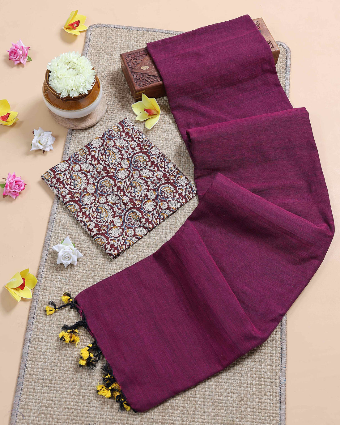 traditional-khadi-cotton-saree-with-contrast-printed-blouse-and-tassel-accents-purple-six