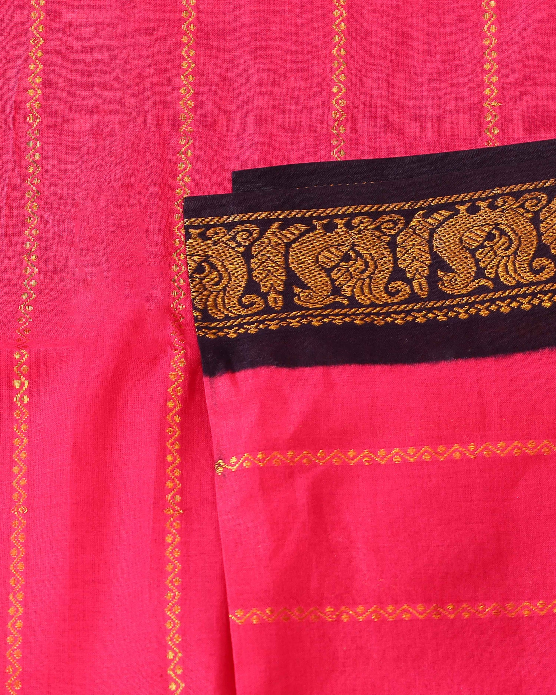 traditional-sungudi-cotton-saree-with-striped-body-and-rich-zari-border-pink-one