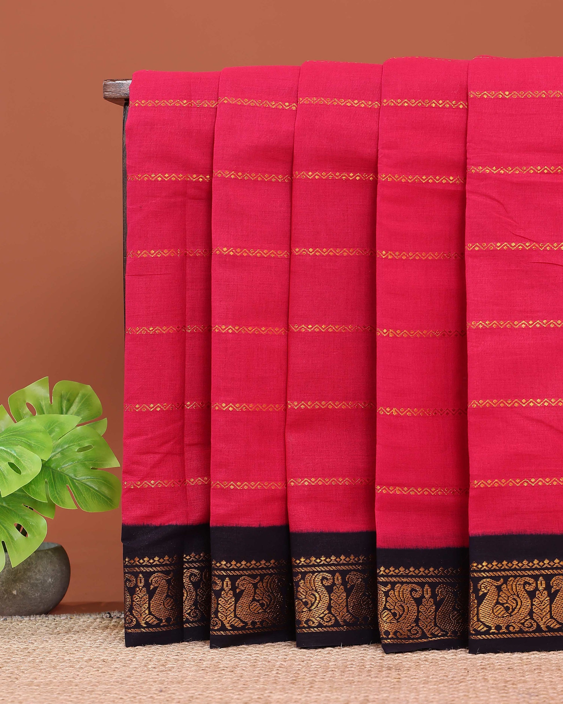 traditional-sungudi-cotton-saree-with-striped-body-and-rich-zari-border-pink-one