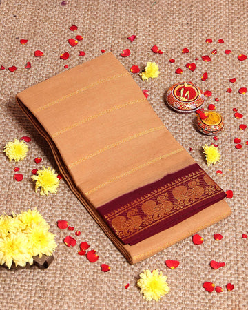 traditional-sungudi-cotton-saree-with-striped-body-and-rich-zari-border-sandal-one