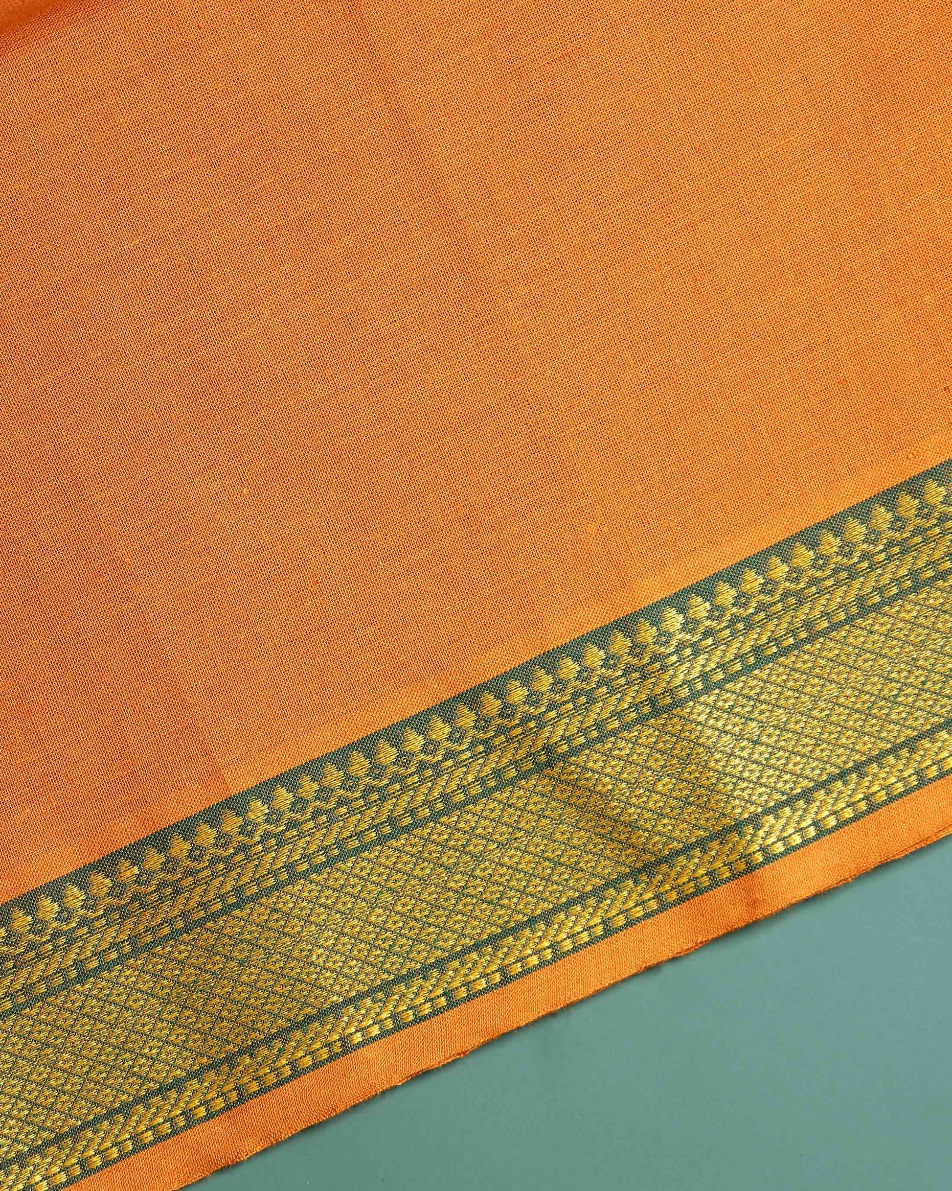 traditional-women-cotton-1-meter-blouse-material-with-traditional-woven-zari-border-orange-one