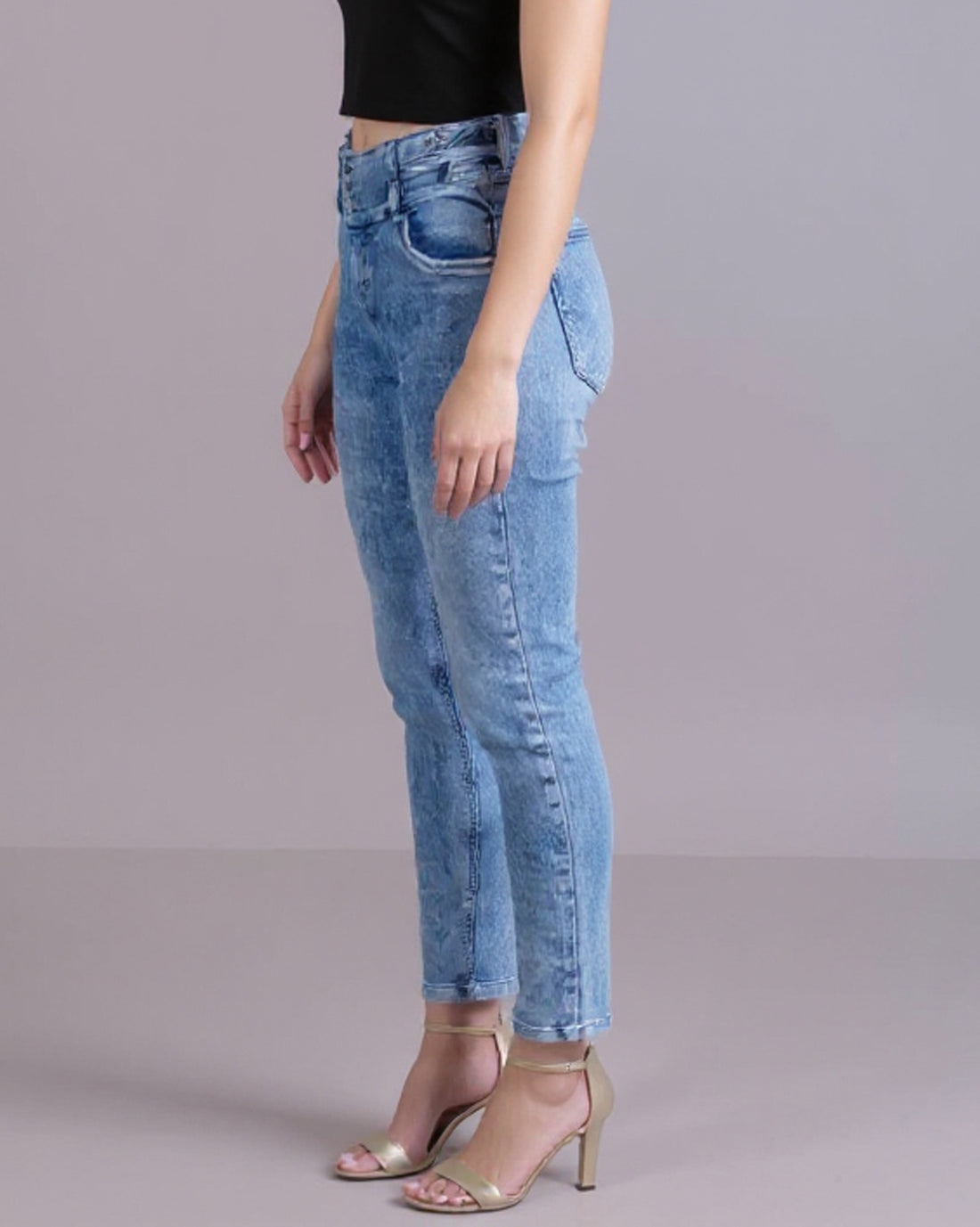 Women's High-Waisted Multi-Button Skinny Jeans - Blue